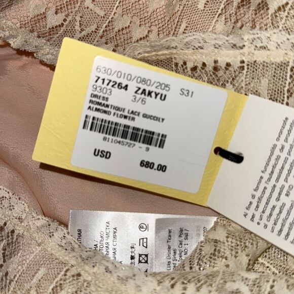 NWT GUCCI ROMANTIQUE LACE GUCCILY ALMOND FLOWER DRESS 3/6M - Picture 3 of 13